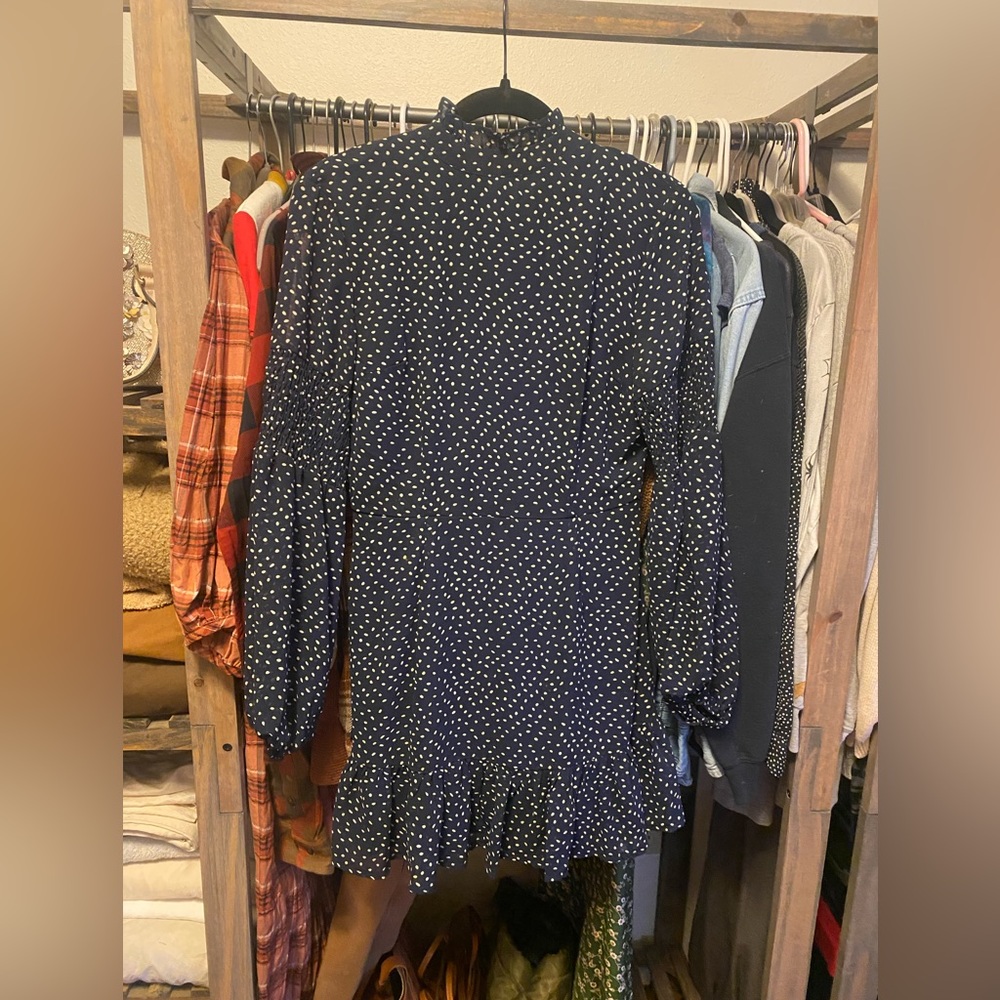 Navy Polkadot High Neck Western Dress
